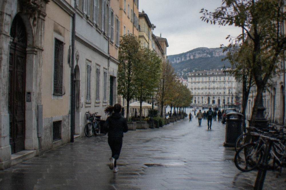 The tree-lined central streets of Trieste leading from the seafront toward the railway station