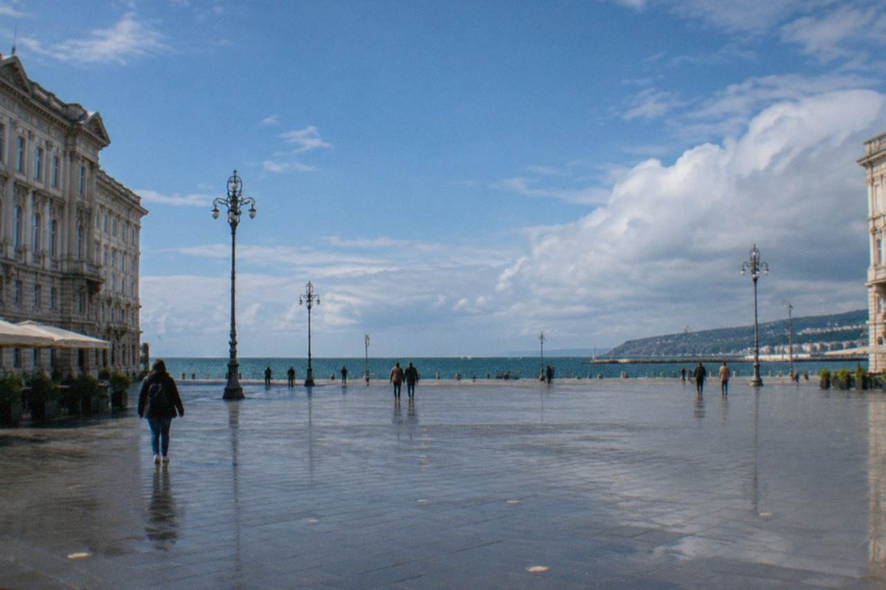 The seafront of Trieste, Italy, with Piazza Unità d'Italia opening onto the Adriatic Gulf