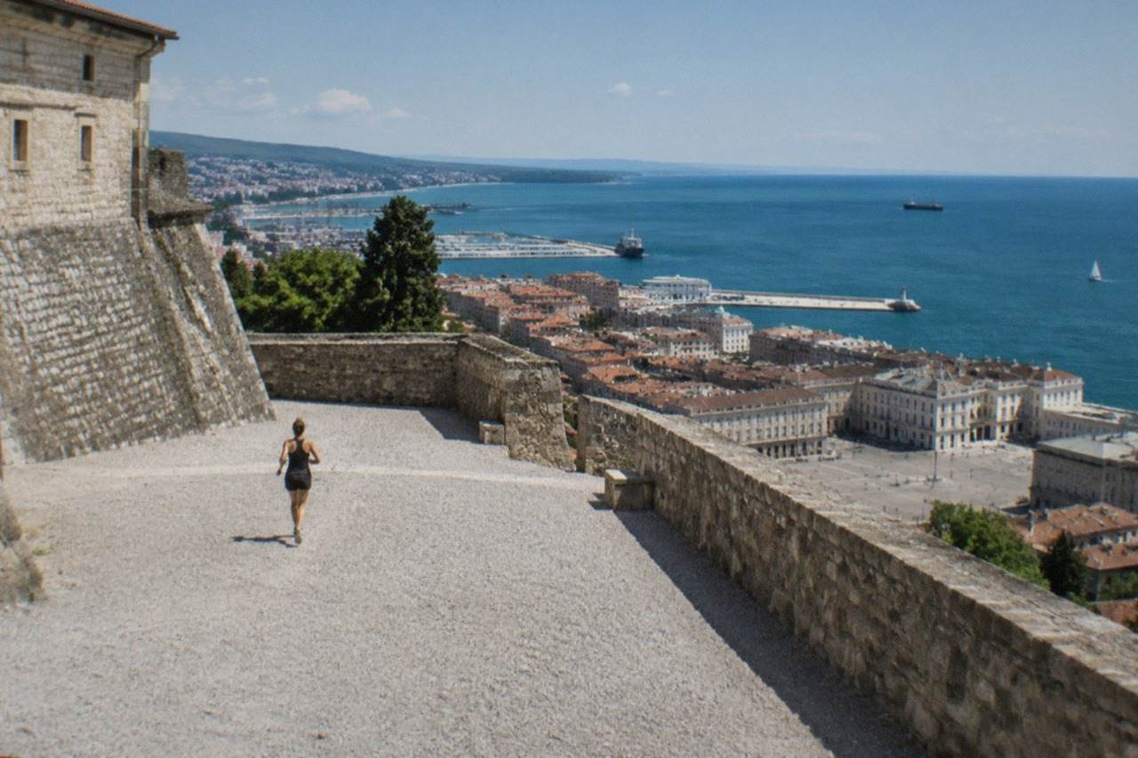 View over Trieste's seafront square and the Adriatic Gulf from the castle hill