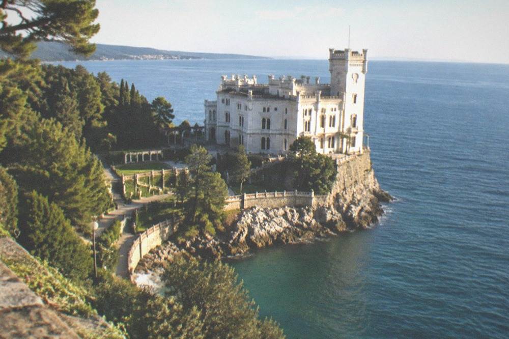 Miramare Castle seen from its seafront park near Trieste