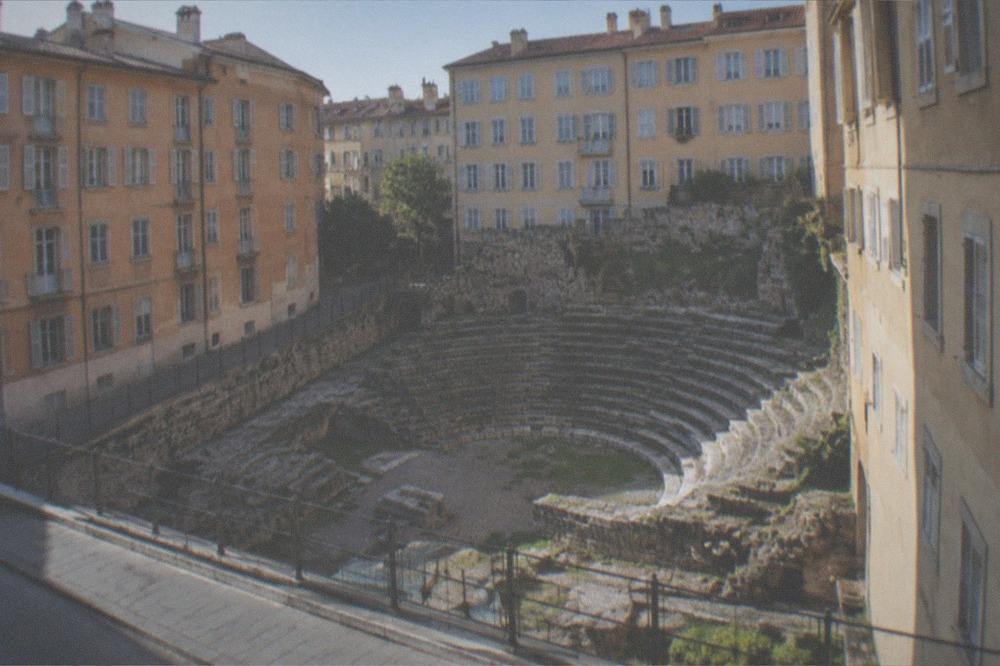 The Roman theatre of Trieste seen from the street below San Giusto hill
