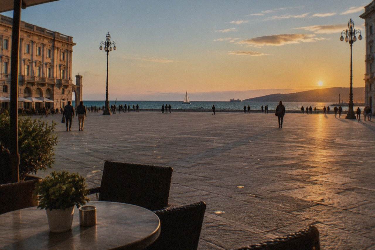 The seafront of Trieste with Piazza Unità d'Italia and the Adriatic gulf in the background