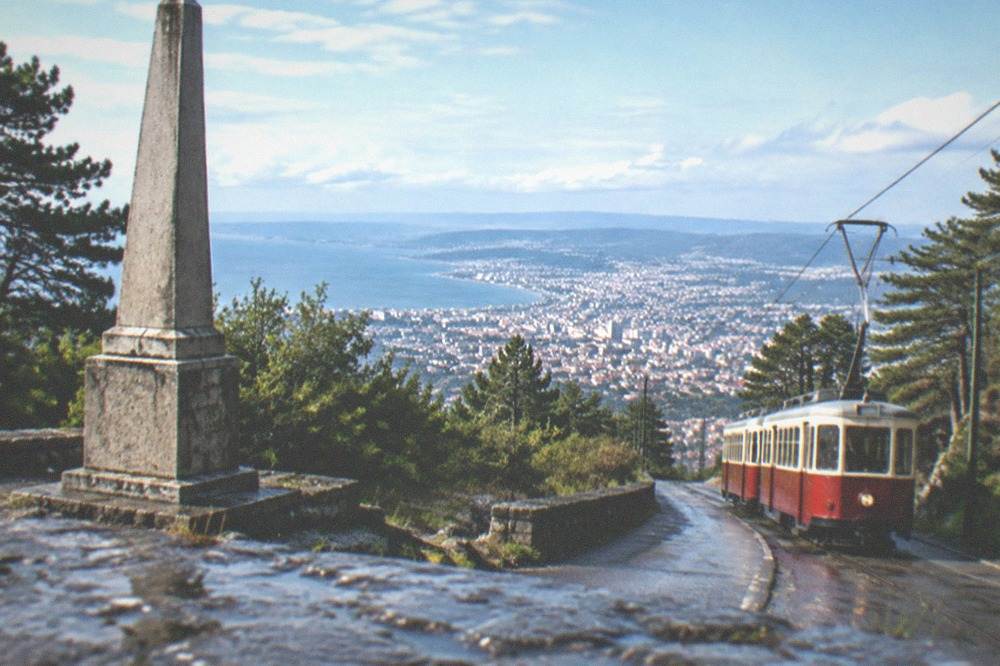 The Opicina tram climbing the hillside above Trieste toward the Karst plateau